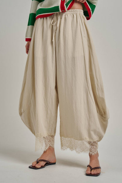 Balloon Satin Lace Pant Chocolate