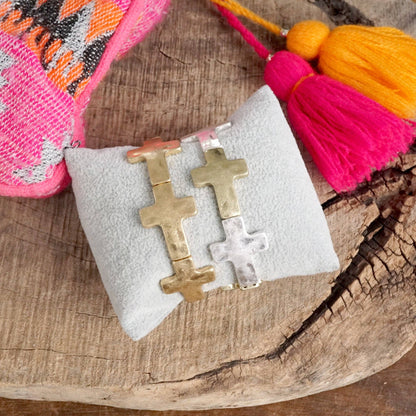 Cross Bracelet Silver Gold Tone Boho Bracelet