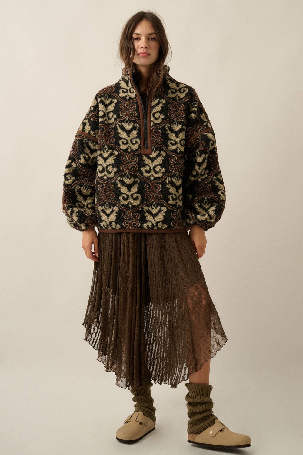 Ornate Sherpa Fleece Pullover