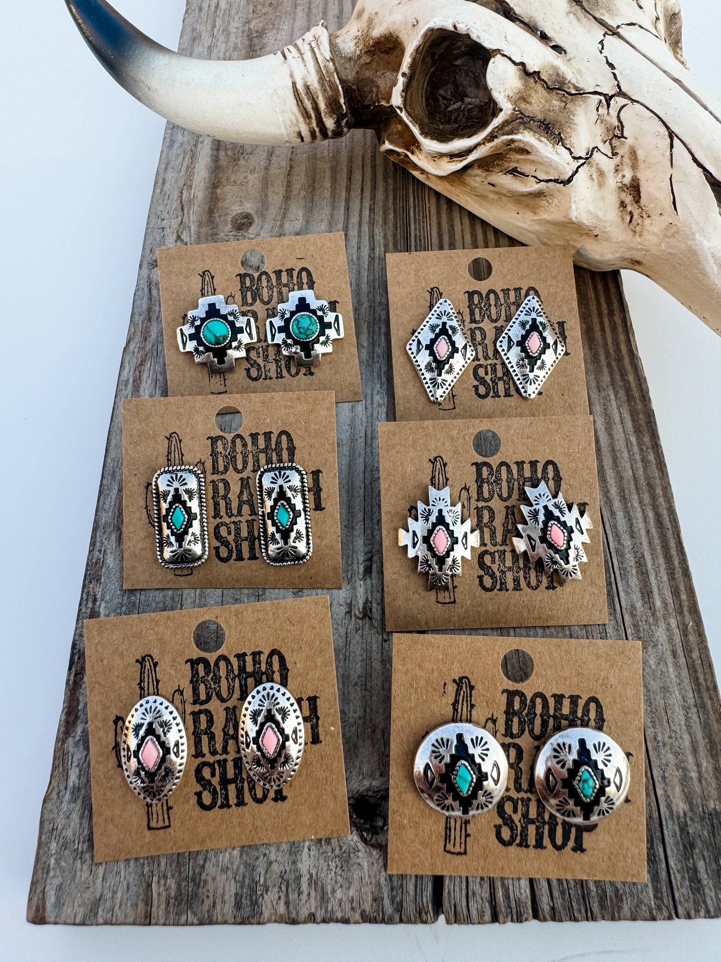 Western Hand Stone Aztec Post Earrings