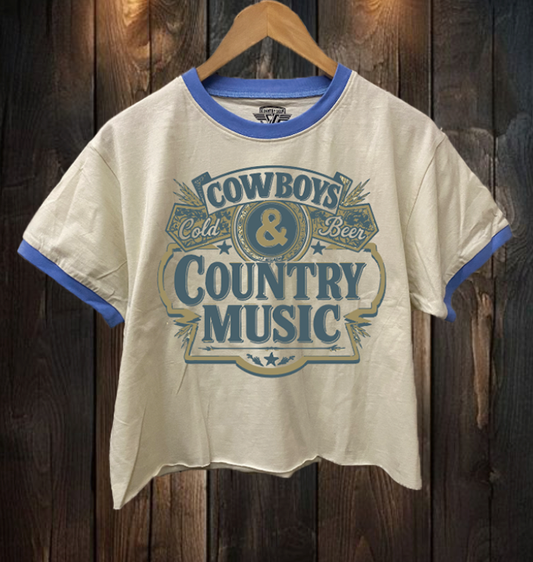 Cowboys Country Music Relaxed Crop Top