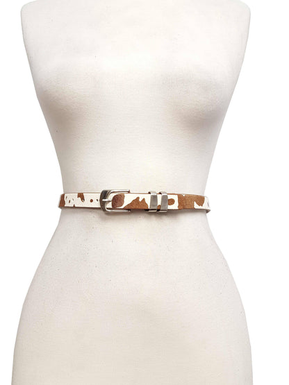 Silver DBL Loop Buckle Cow Hair Leather Belt