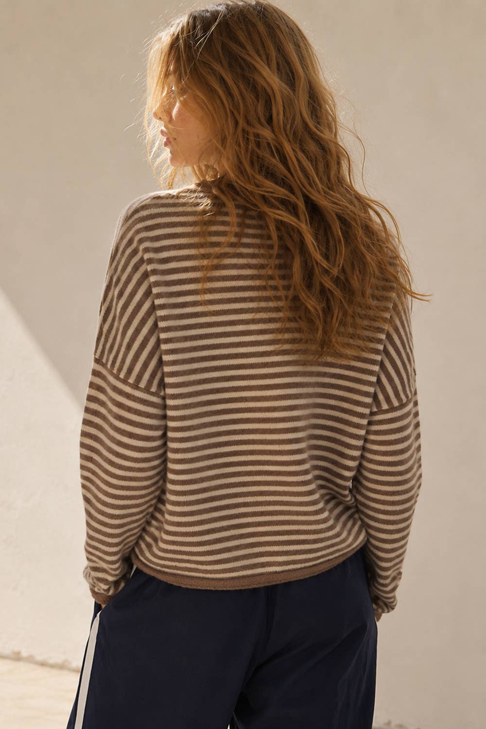 Soft Stripe Knit Sweater Cream + Brown