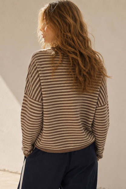 Soft Stripe Knit Sweater Cream + Brown