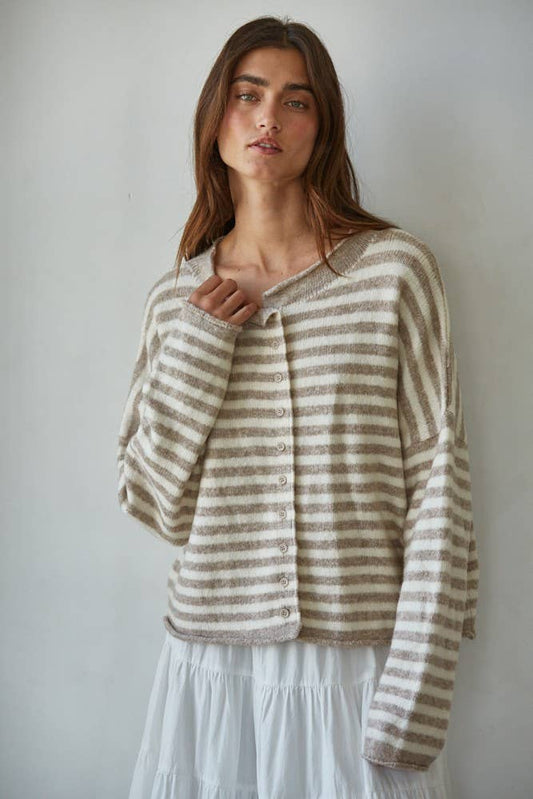 Knit Sweater Striped Button Cardi