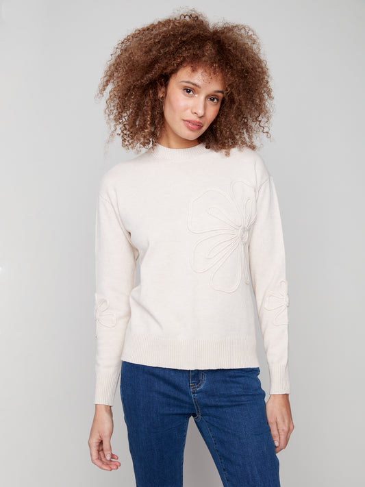 Drop Shoulder Sweater W Floral Detial