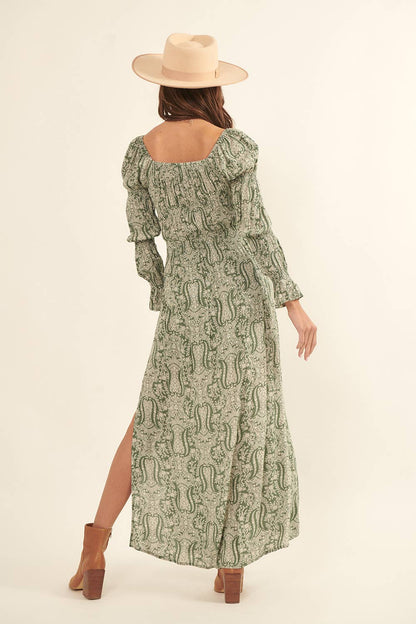 Paisley Square Neck Long Sleeve Maxi Dress