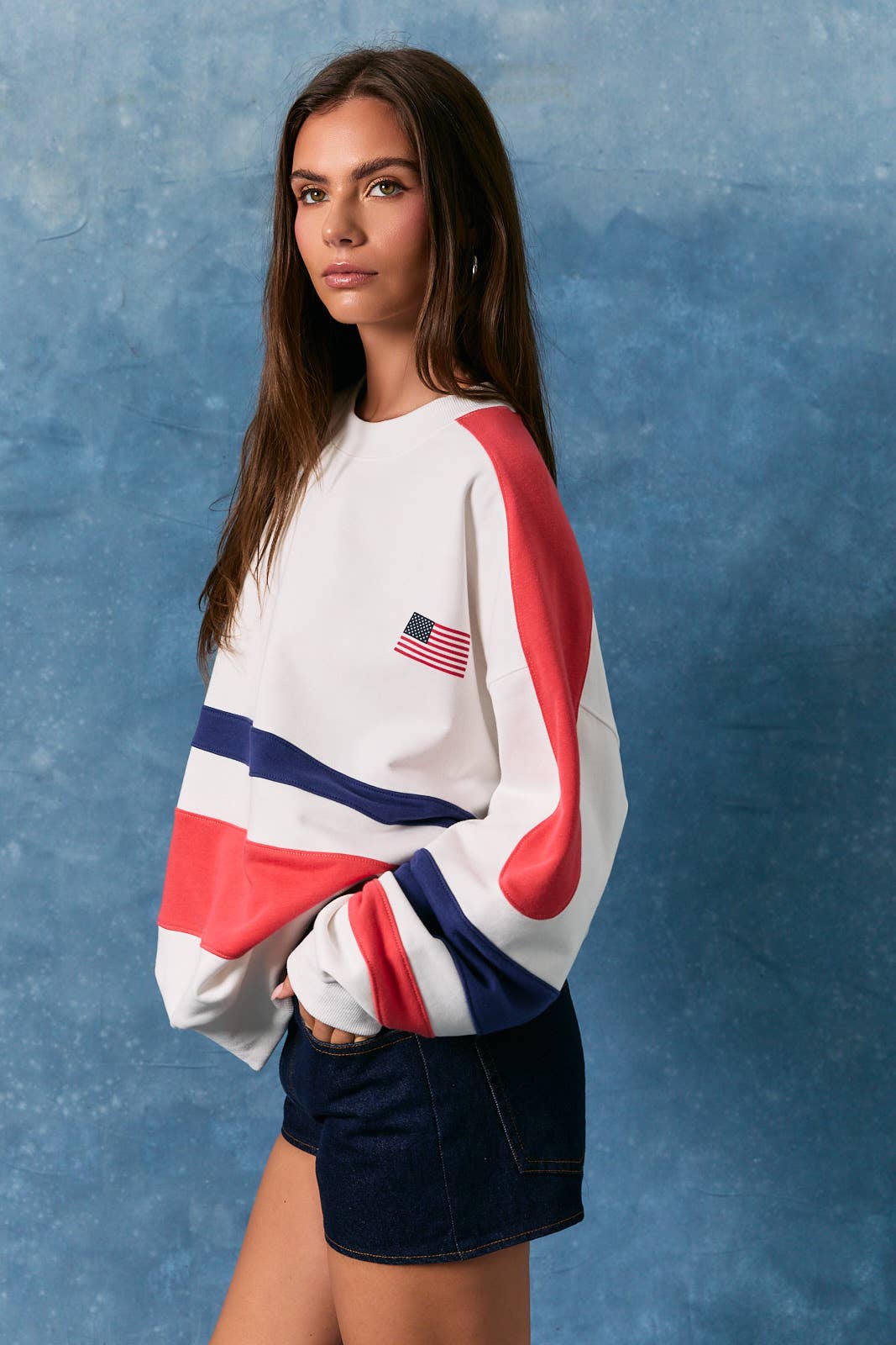 CREW NECK COLOR BLOCK OVERSIZED SWEATSHIRT