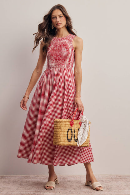 Open-Back Gingham Maxi Dress