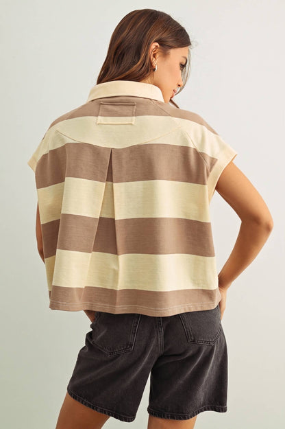 Striped Polo Top Beige