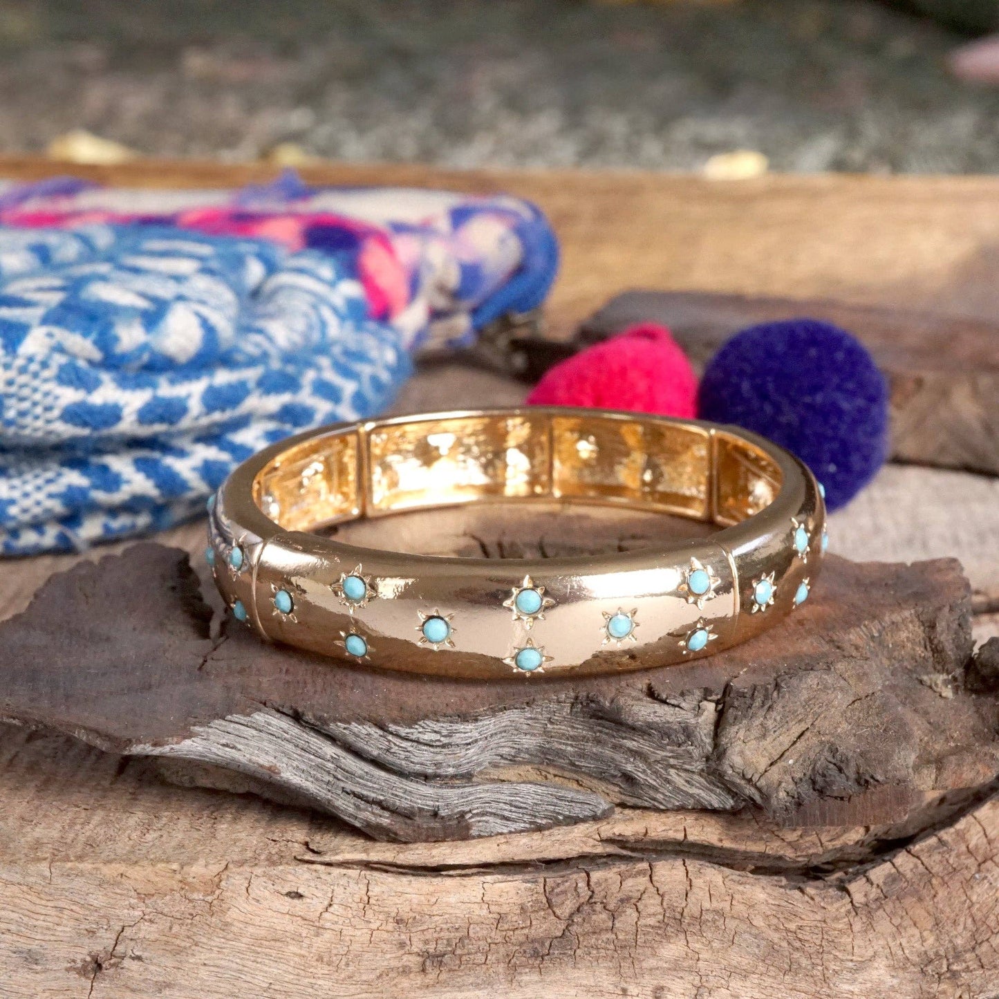 Gold Eternity Stretch Bangle Turquoise