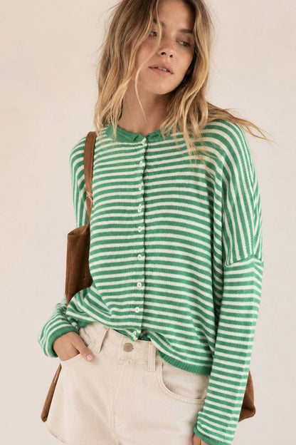 Soft Stripe Knit Sweater Cream + Brown