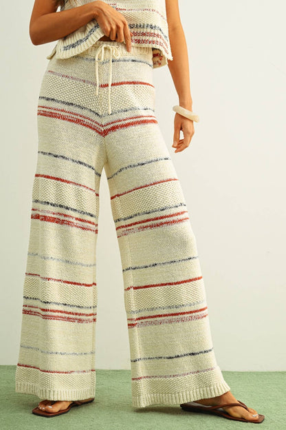 STRIPE PATTERN KNIT PANTS BLUE + RED (Set Option)
