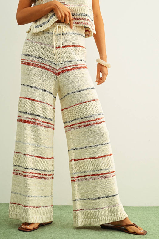 STRIPE PATTERN KNIT PANTS BLUE + RED (Set Option)