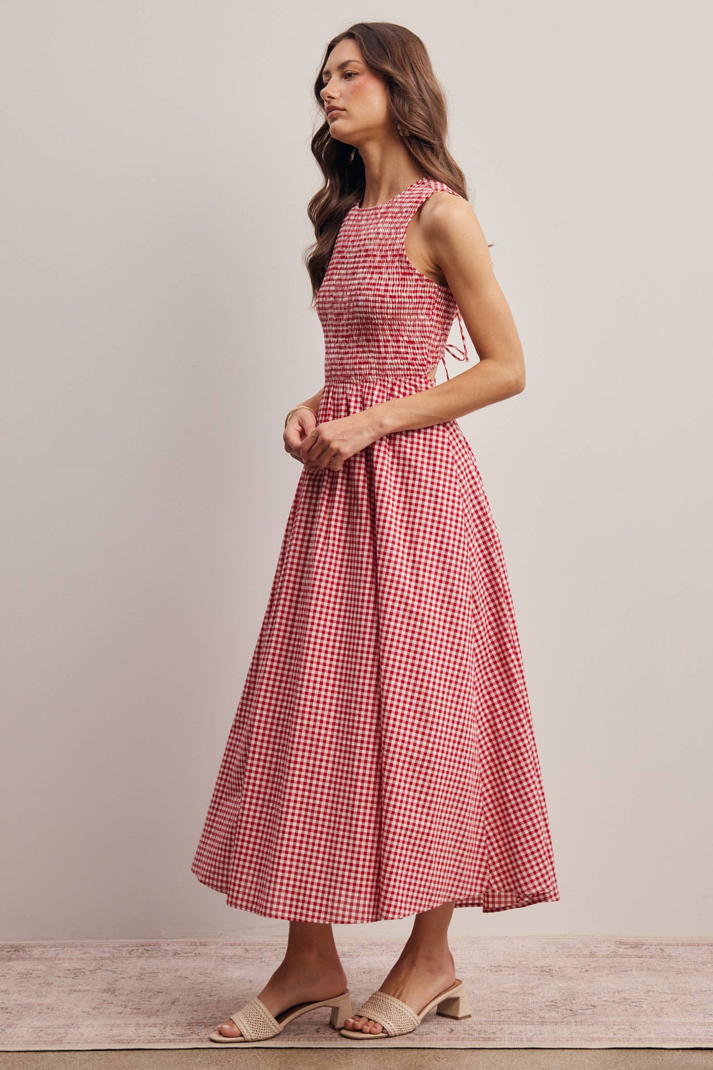 Open-Back Gingham Maxi Dress