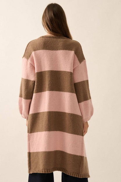Striped Knit Open Cardi