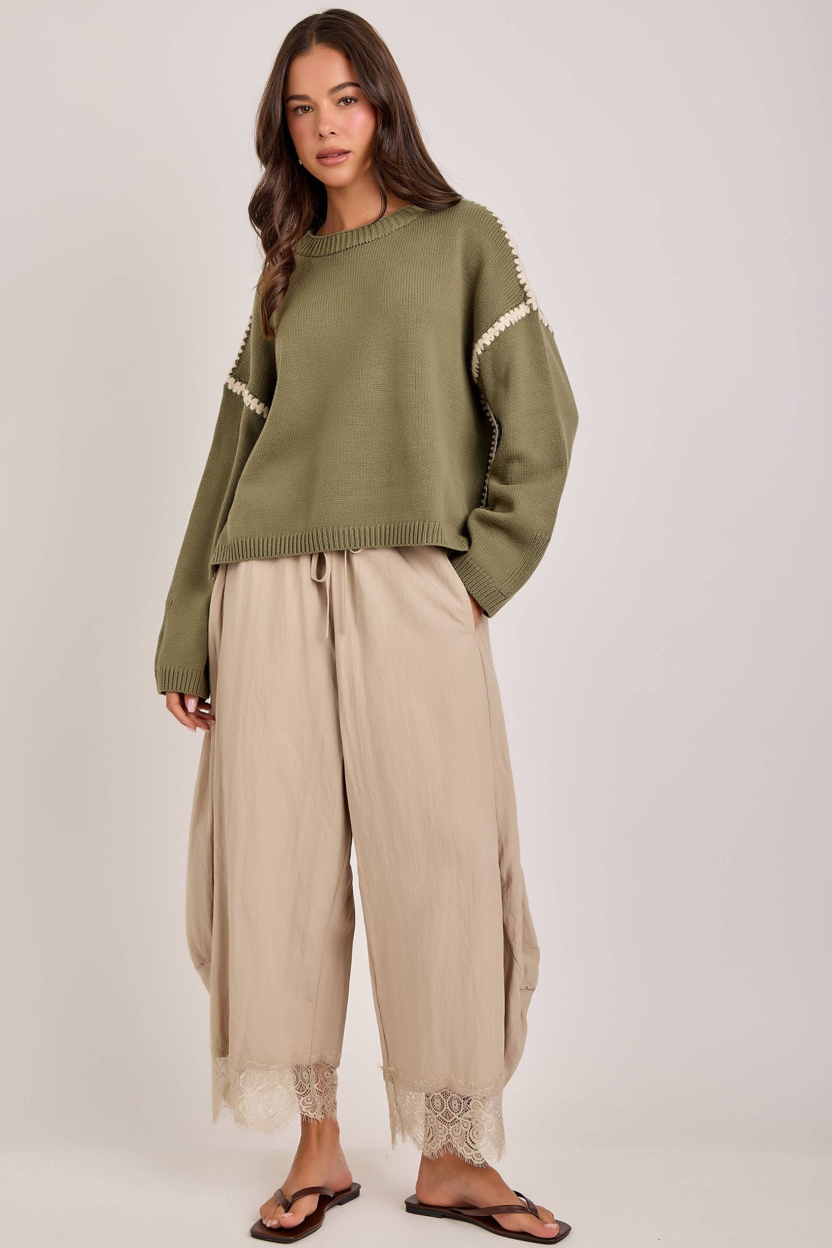 Balloon Satin Lace Pant Chocolate