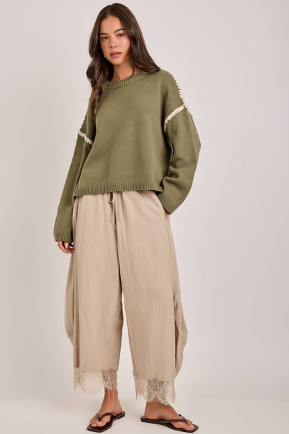 Balloon Satin Lace Pant Chocolate