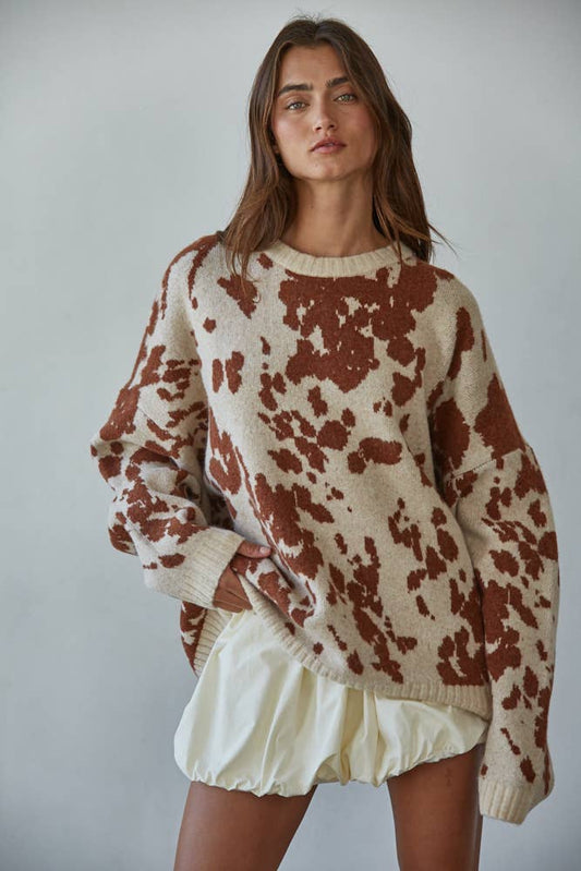 Knit Cow Print Sweater
