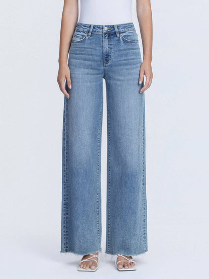SUPER HIGH RISE MEDIUM WASH RAW HEM WIDE LEG