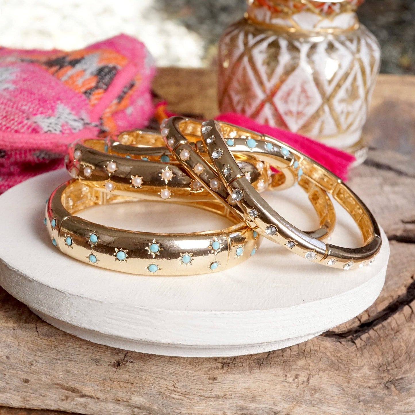 Gold Eternity Stretch Bangle Turquoise
