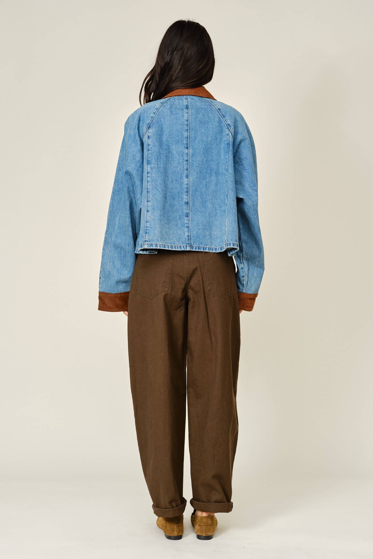 AJJ6209 CORDUROY CONTRAST A-LINE DENIM JACKET
