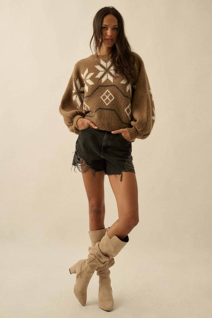 Textured Alipine-Knit Dolman Sweater