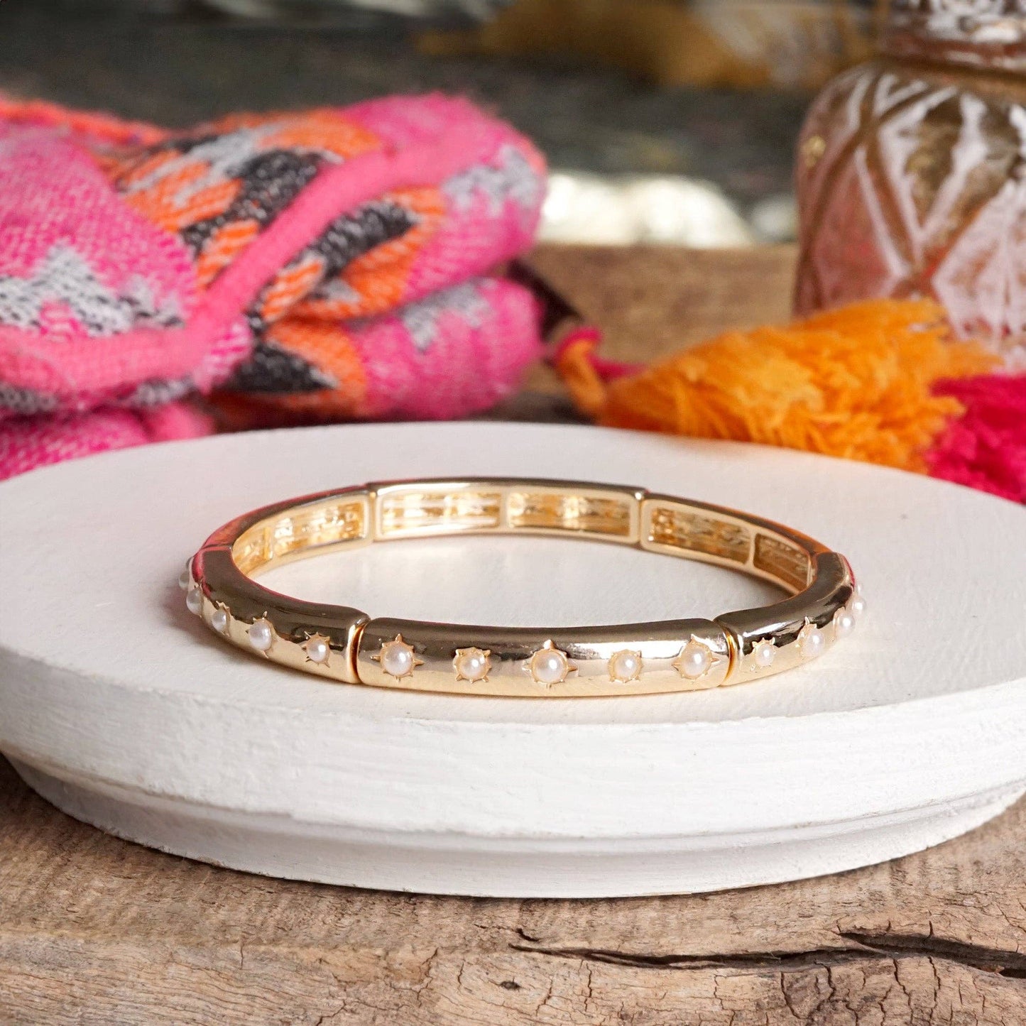 Gold Eternity Stretch Bangle Turquoise