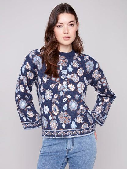 Long Sleeve Crewneck Jaquard Sweater