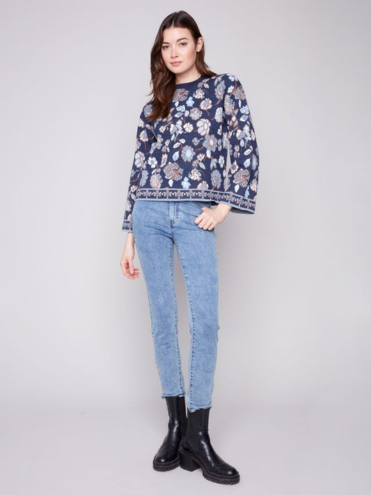 Long Sleeve Crewneck Jaquard Sweater