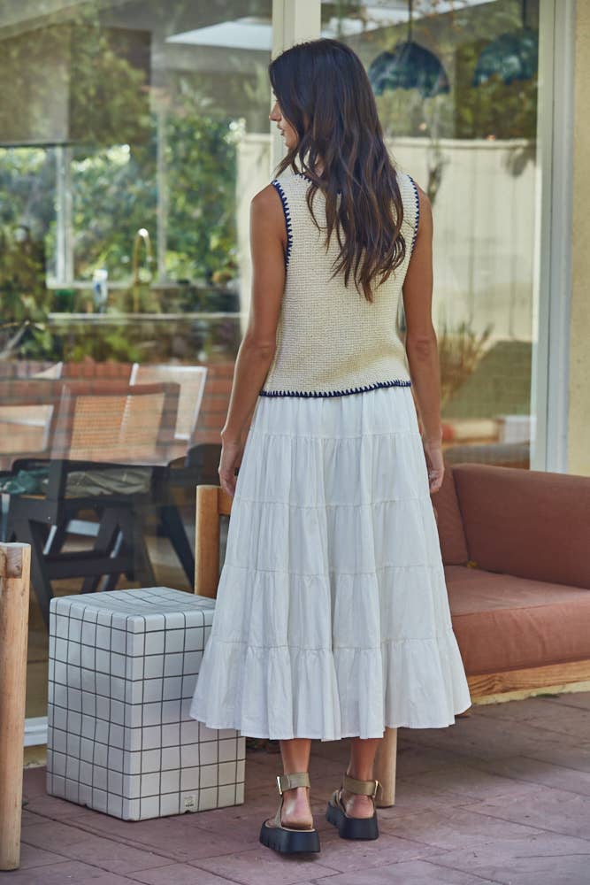 Woven Cotton Flare Ruffled Midi Skirt
