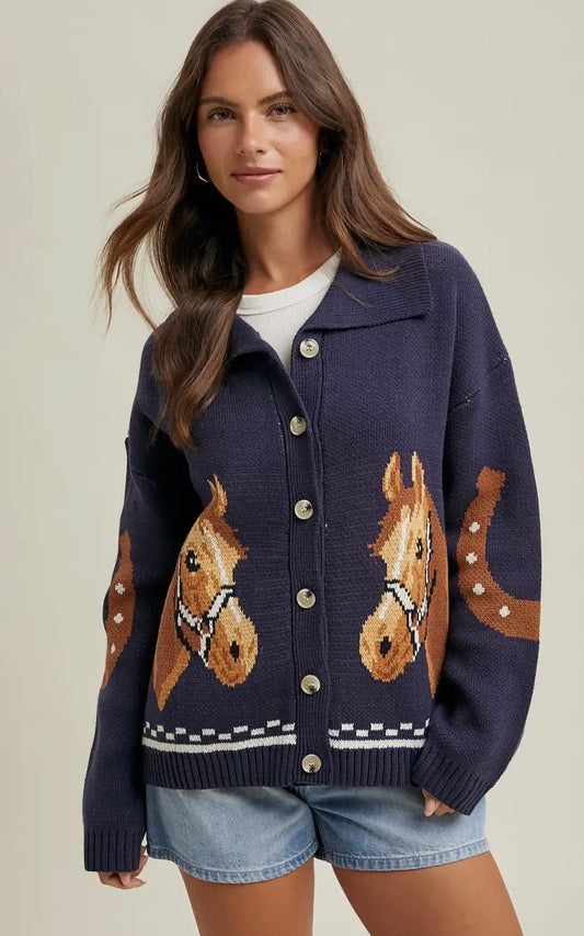 Navy Horse Sweater