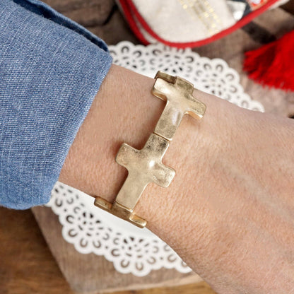 Cross Bracelet Silver Gold Tone Boho Bracelet