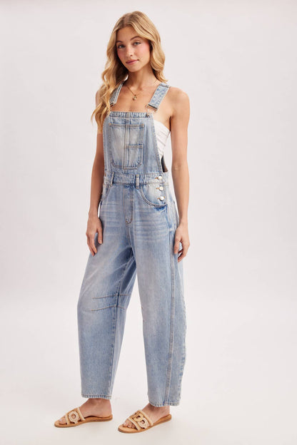 DENIM BARREL OVERALLS BLUE