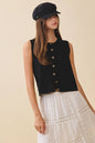 Button Front Knit Vest Top Black
