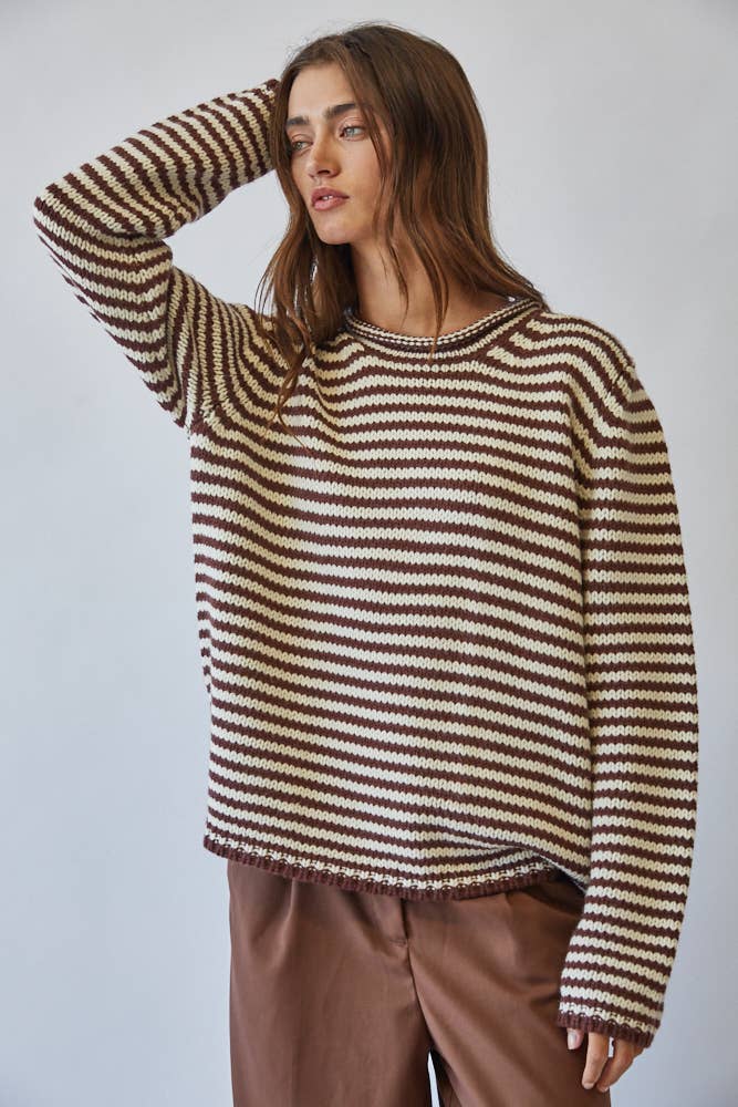 Stripe Knit Sweater Chocolate