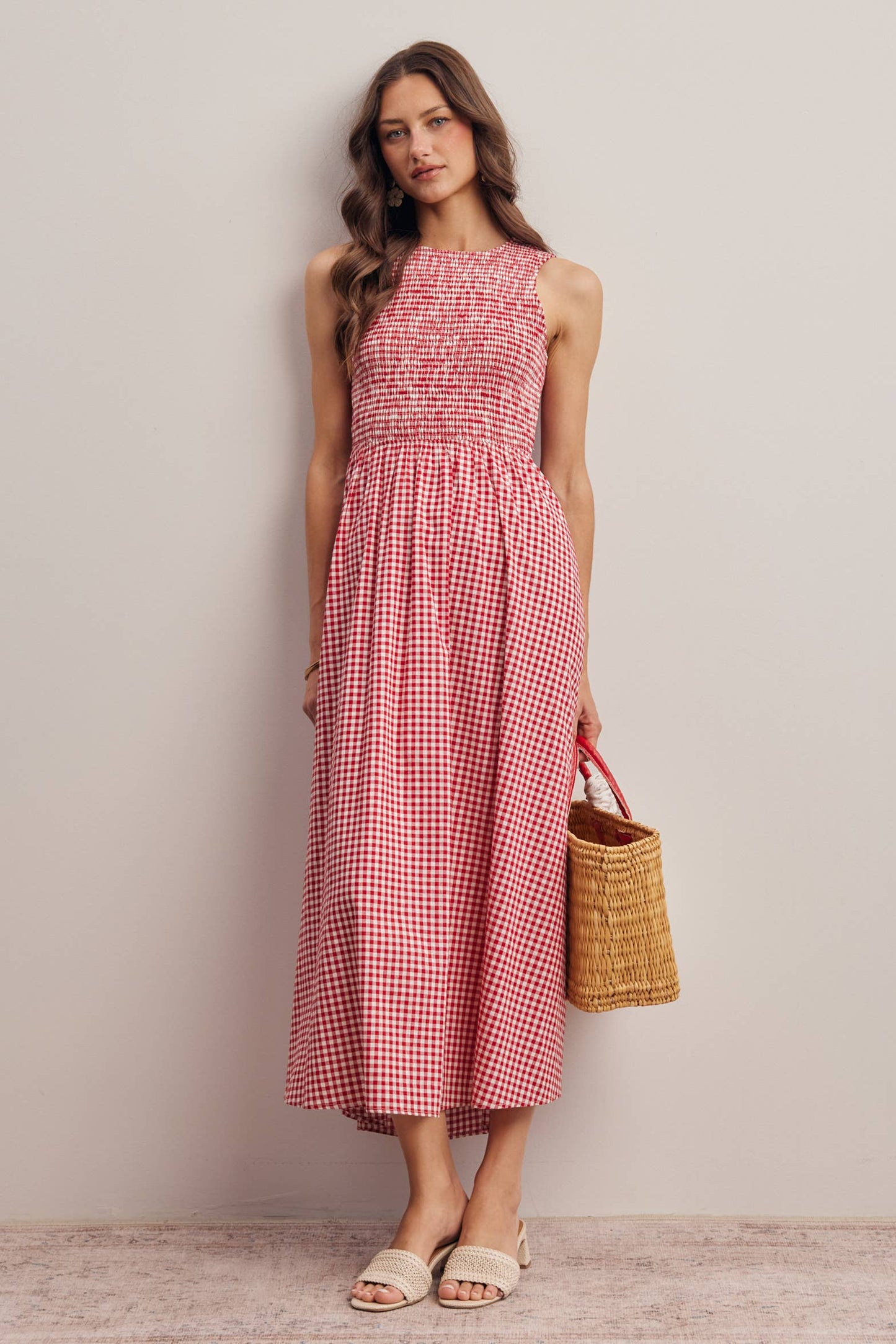 Open-Back Gingham Maxi Dress