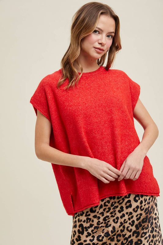KNIT SWEATER TOP RED
