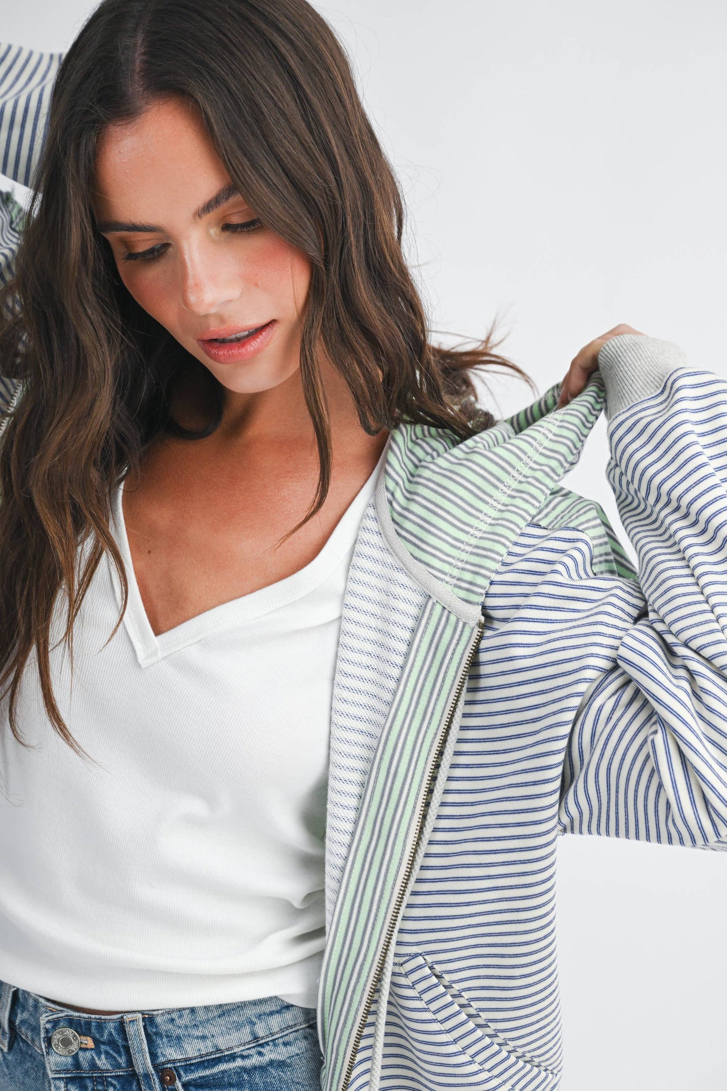 5189HK Striped Zip Hoodie