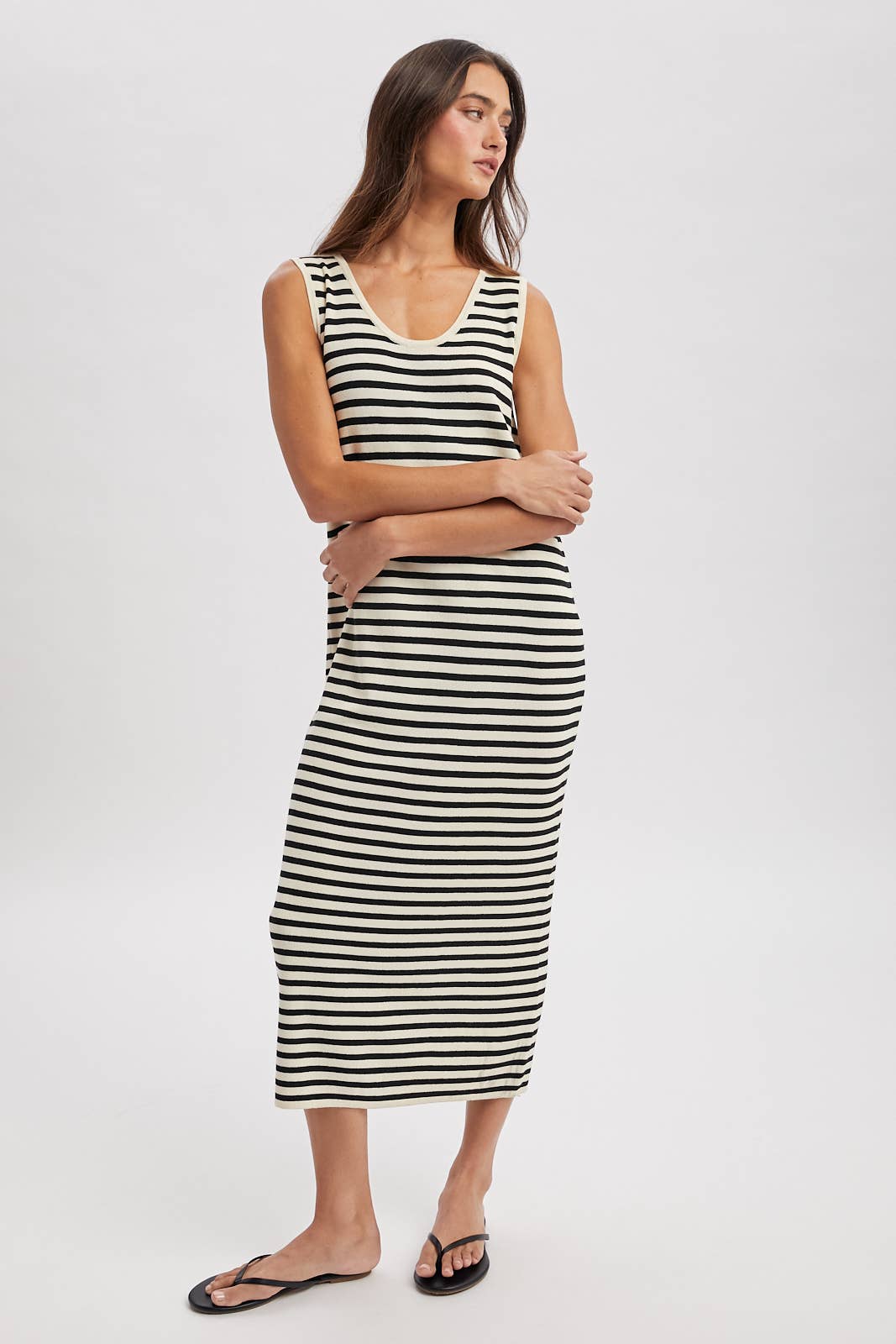 Striped Midi Black Combo Dress