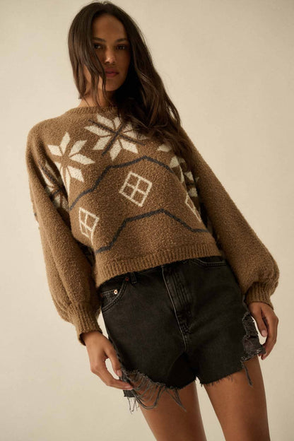 Textured Alipine-Knit Dolman Sweater