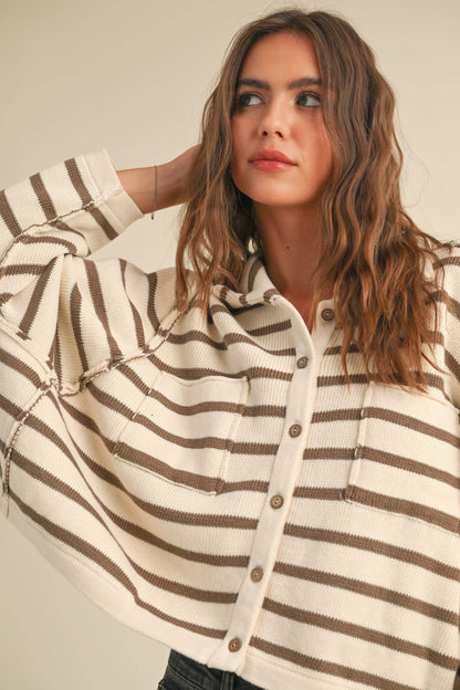 STRIPE BUTTON KNITTED CARDI