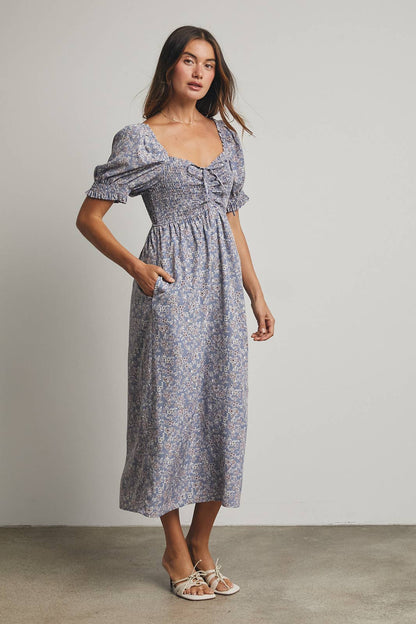 Floral Ruched Midi Dress