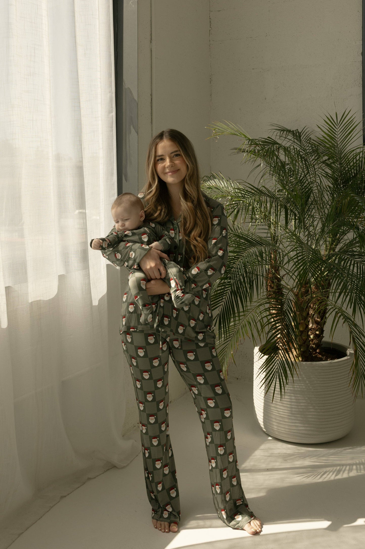 Bamboo Zip Pajamas | Santa Checkerboard