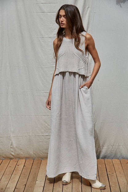 W2069 | Knit Sweater Sleeveless Flare Midi Dress