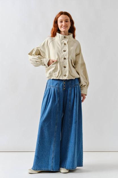 Balloon Sleeve Twill Jacket in Cream