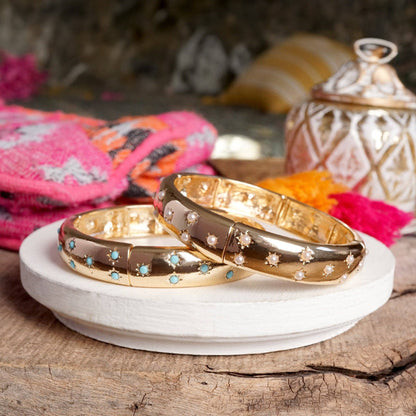 Gold Eternity Stretch Bangle Turquoise