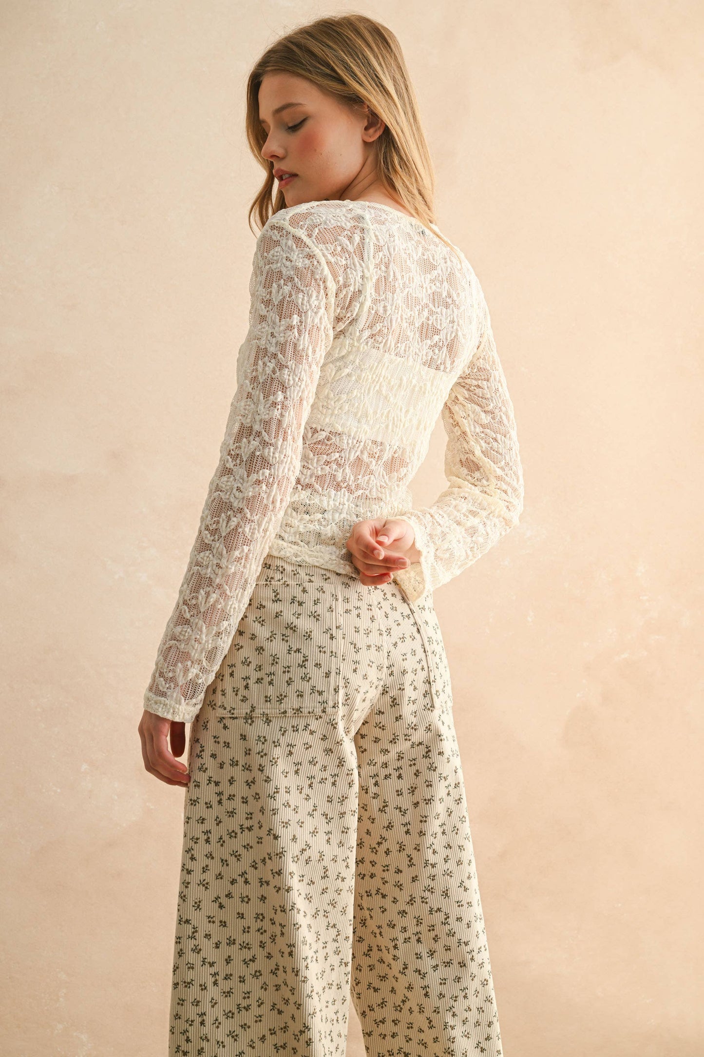 Floral Textured Long Sleeve Cream