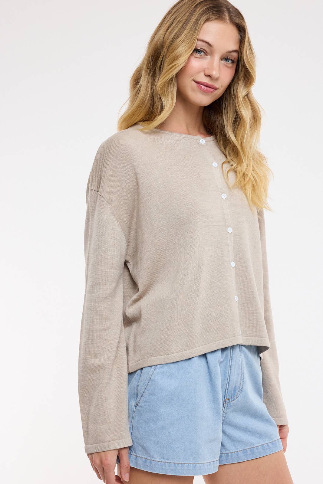 Button Up Light Weight Sweater Oatmeal