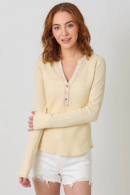 Washed Thermal Henley Top